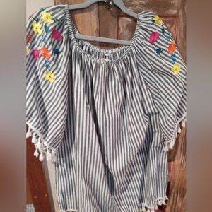 Southern Stitch Striped Embroidered Women's Top